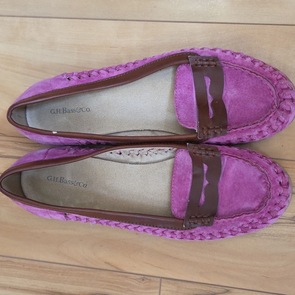 G.H. Bass & Co. Charlotte Fuschia & Tan Suede Loafers Size 7.5💜🩷
